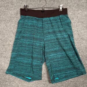 Lululemon Medium Core Short Glacier Texture Surge Teal Black Elastic Waistband